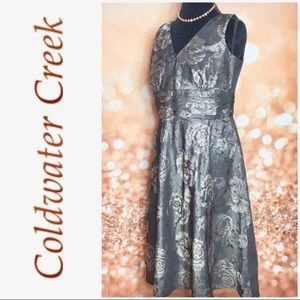 Coldwater Creek Gray Silver Rose Brocade Dress